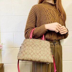 Coach 91494 Mini Lillie Carryall In Signature Canvas In Khaki Electric Pink
